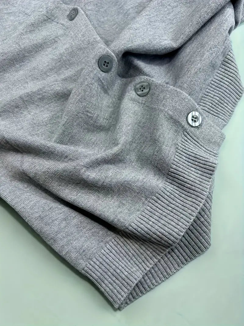 Women'S Stylish Gray V-Neck Cardigan - Thin Knit Short Jacket for Spring & Fall, Perfect for Casual Attire, Casual Attire Jacket|Vneck Cardigan|Stretchy Fabric