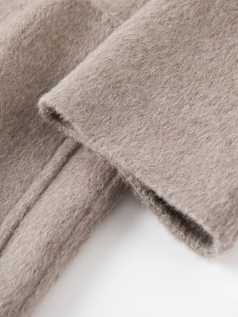 Women's Winter Tweed Coat - 100% Wool Handcrafted Dual-Sided Long Coat with Front Pockets, H-Silhouette Regular Fit for Professional & Casual Wear, Quality Tailoring