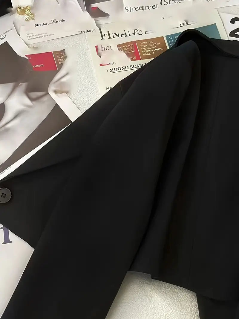 Women's Slim-Fit Short Blazer - Black Casual Chic Single-Breasted Lapel Collar Long Sleeve Office Jacket, Lightweight Spring Summer Versatile Workwear for Professional & Social Occasions