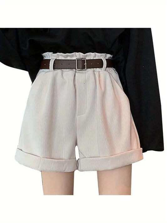 Women's High Waist Belt Loops - Non-Stretchy Structured Fit Soft Casual Wide Leg Shorts, Everyday & Formal Outfits - Machine Washable Women's Fashion Shorts, Versatile Clothing, Relaxed Look, Comfortable Material, Summer Wardrobe
