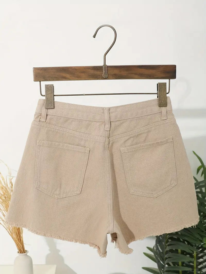 Women's High-Waisted Denim Skort Shorts with Raw Hem - Retro Style, Light Wash, Side Slit, Summer Casual Jean Skirt Shorts for Casual Attire