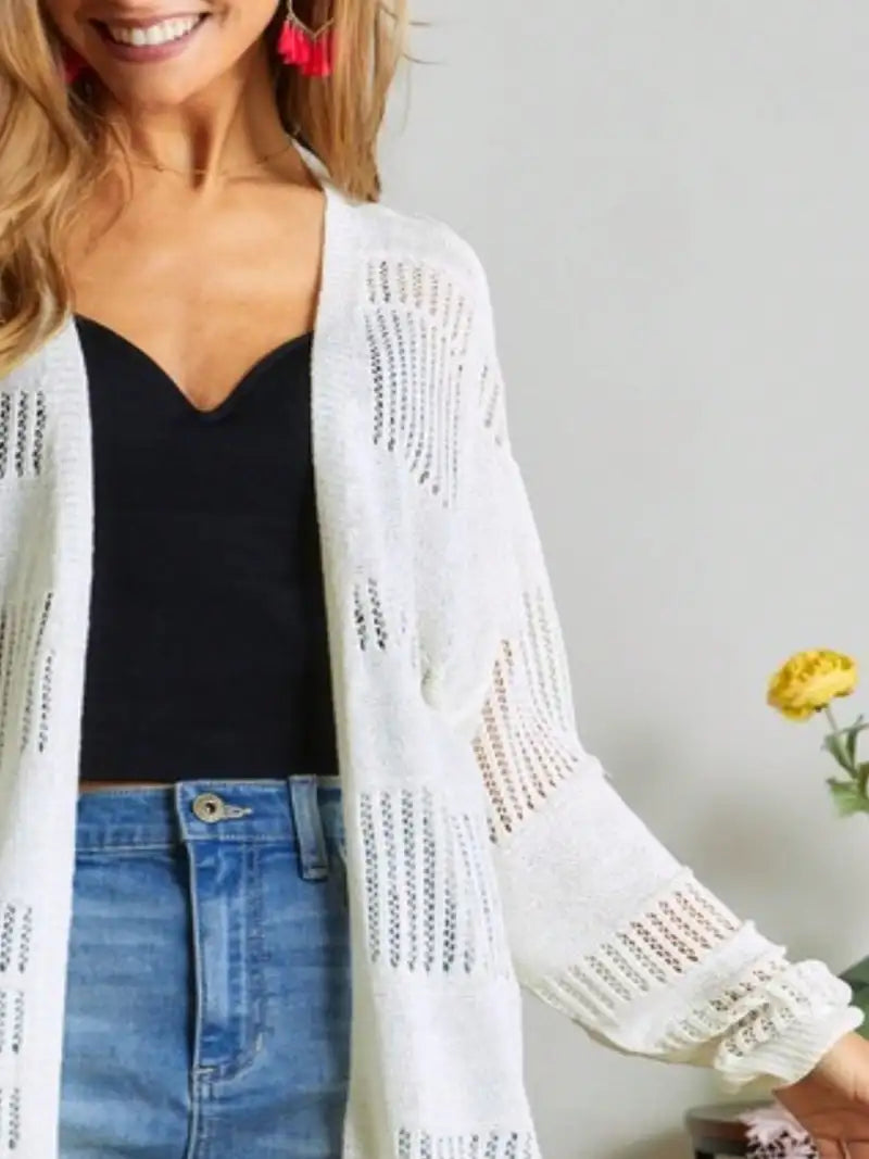 Womens Casual Open Front Cardigan Boho Chic Geometric Knit Pattern Lightweight Sweater Modern Loose Fit Long Length White Chunky Hollow Out Design Spring Fall Outerwear Summer Beach Cover Up Party Daily Wear